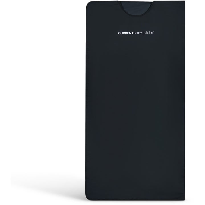 Currentbody Skin Sauna Blanket infrarødt saunatæppe giver afslapning i et sort rektangulært design med hvidt logo