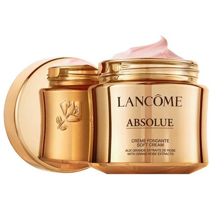 Lancôme Absolue Light Cream 60 ml glødgivende dagcreme i luksuriøs guldkrukke med silkeblød lyserød tekstur