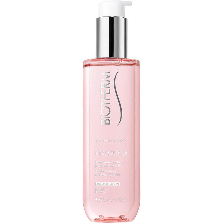 Biotherm Biosource 24h Hydrating & Softening Toner 200 ml blødgørende ansigtsvand i lyserød flaske med sølvpumpe