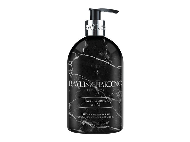 Baylis & Harding Elements Dark Amber & Fig 500 ml luksuriøs håndsæbe i sort marmoreret flaske med sølvpumpe
