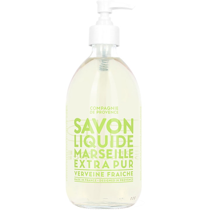 Compagnie de Provence Savon Liquide Marseille Verveine Fraiche flydende sæbe i klar flaske med hvid pumpe
