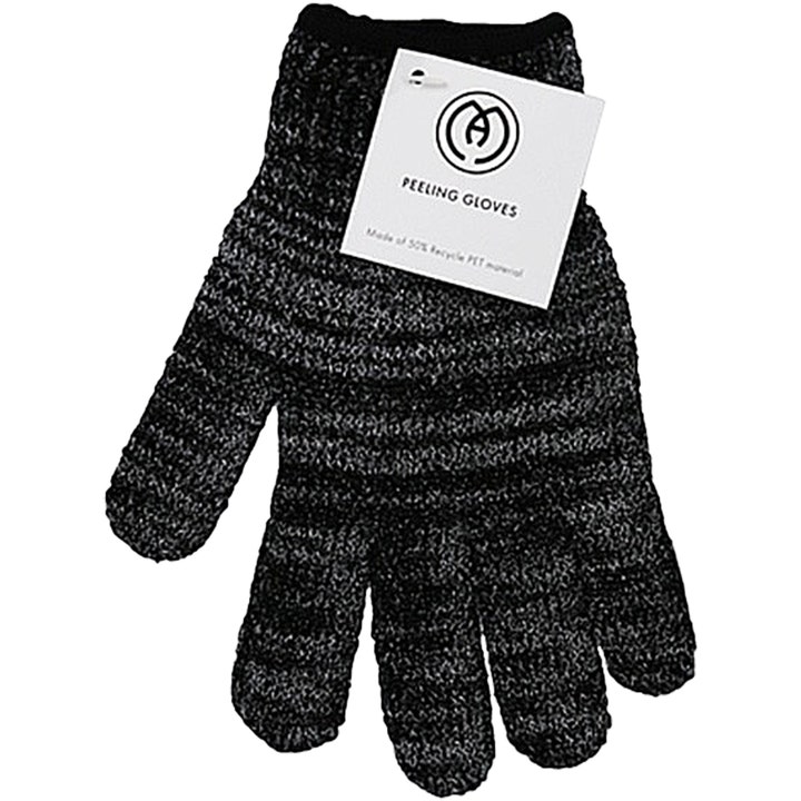 Acorelle Peeling Gloves 1 stk eksfolierende badehandske i sort og grå vævet tekstur der fjerner døde hudceller