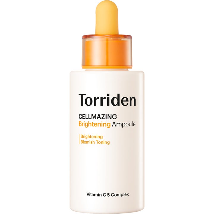 Torriden Cellmazing Brightening Ampoule 30ml lysner huden med C-vitamin i hvid flaske med orange pipette