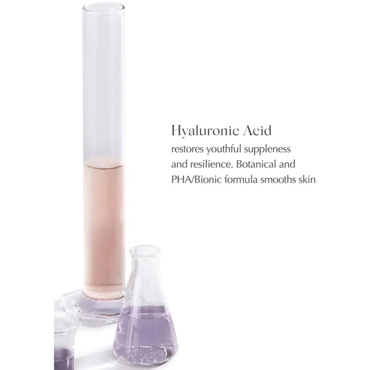 Exuviance HydraSoothe Refresh Toner 200 ml toner med Hyaluronic Acid og PHA der udglatter huden vist i laboratorieglas.