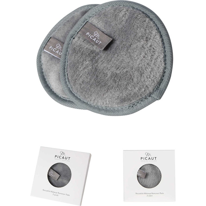 M Picaut Swedish Skincare Cleansing pads 2-pak grå genanvendelige rondeller i blødt mikrofiber