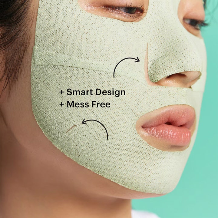 Dr.Jart+ Dermask Pore-remedy Purifying Mud Mask 13 g rensende mud mask på ansigt med teksten Smart Design og Mess Free