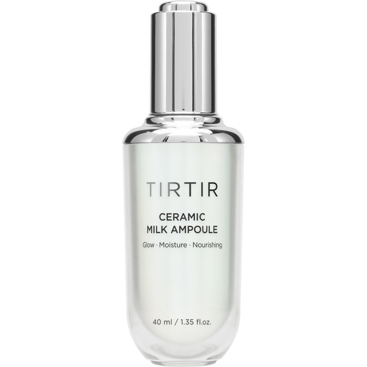 TIRTIR Ceramic Milk Ampoule 40 ml fugtgivende ansigtsserum i glasflaske med sølvlåg og pipette