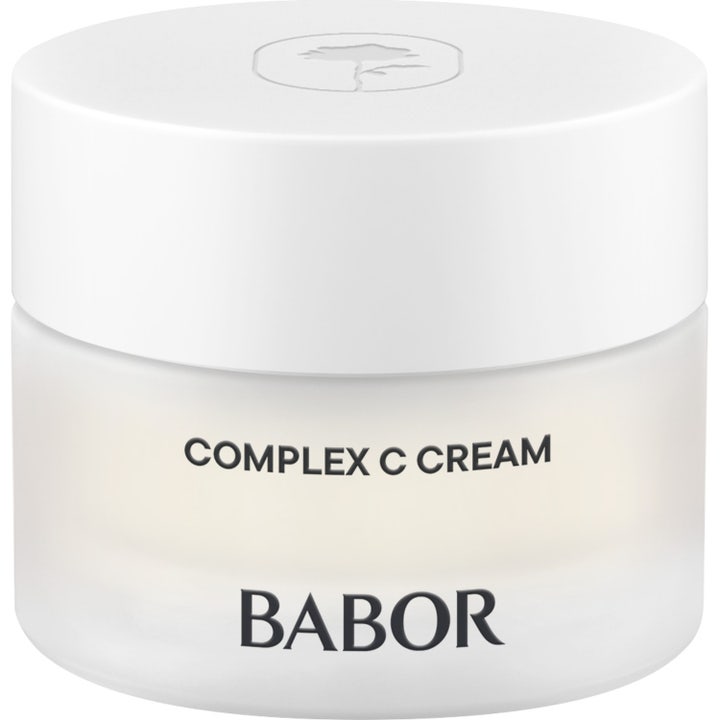 Babor Complex C Cream vitamin C ansigtscreme i elegant hvid frostet glaskrukke med hvidt skruelåg.