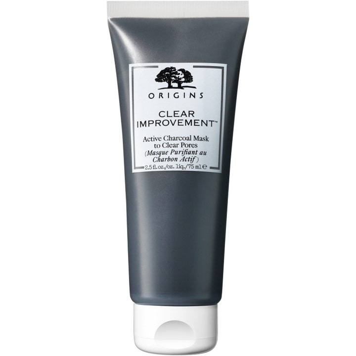 Origins Clear Improvement Active Charcoal Mask 75 ml dybderensende ansigtsmaske i en mørkegrå tube med hvidt låg