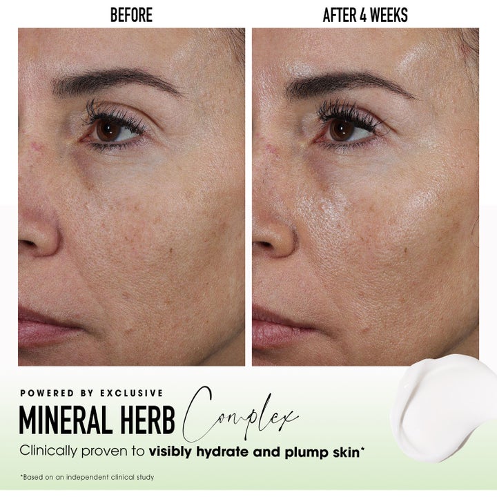bareMinerals Skinlongevity Restorative Rich-Cream 50 ml dagcreme viser før og efter resultater der fugter og giver fylde