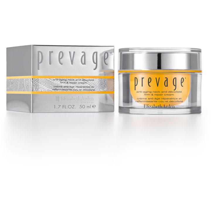 Elizabeth Arden Prevage Anti-Aging Neck and Décolleté 50 ml opstrammende creme i gul krukke og sølvæske