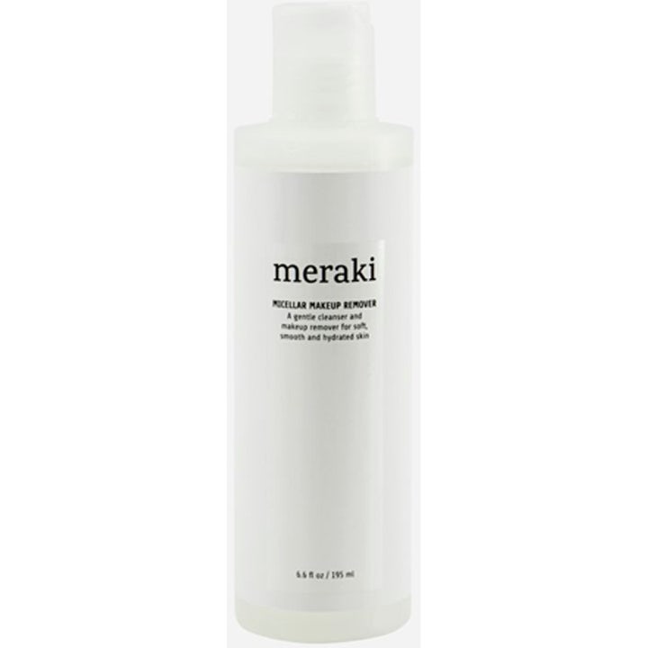 Meraki Micellar Makeup Remover 195 ml fugtgivende ansigtsrens i en hvid frostet plastflaske med vippelåg