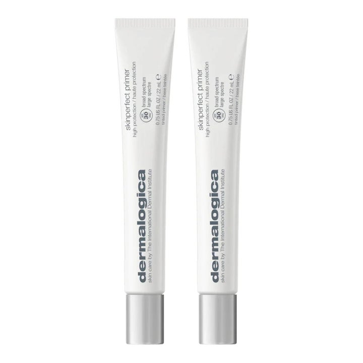 Dermalogica Skinperfect Primer SPF 30 22 ml udglattende primer i to hvide tuber med sølvfarvede låg.