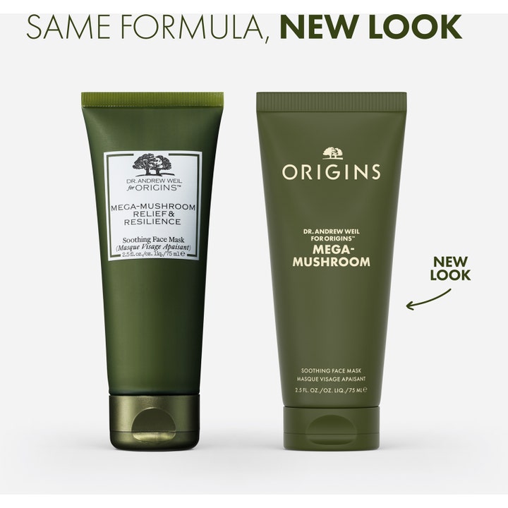 Origins Mega-Mushroom Relief & Resilience Soothing Face Mask 75 ml i gammelt og nyt grønt tubedesign