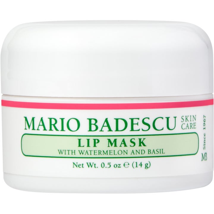 Mario Badescu Lip Mask 14g fugtgivende læbemaske i hvid krukke med grøn skrift og pink stribe.
