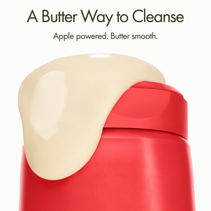 Origins Youthtopia Apple Butter Cleansing Balm 125 ml ansigtsrens med cremet tekstur på rød tube og teksten Apple powered