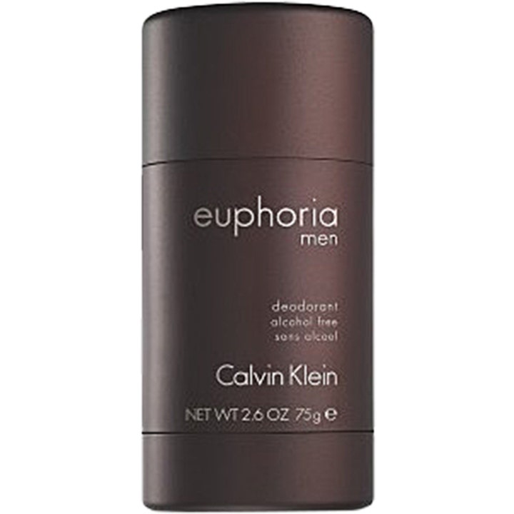 Calvin Klein Euphoria Men 75g alkoholfri deodorant stick i en mat mørkebrun beholder med hvid tekst