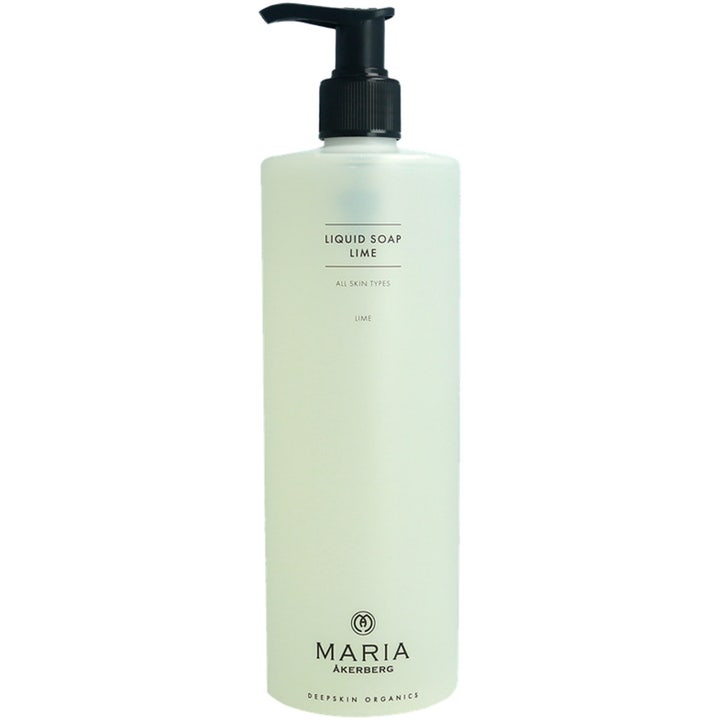 Maria Åkerberg Liquid Soap Lime 500 ml i en høj hvid plastflaske med sort pumpe der giver en frisk følelse