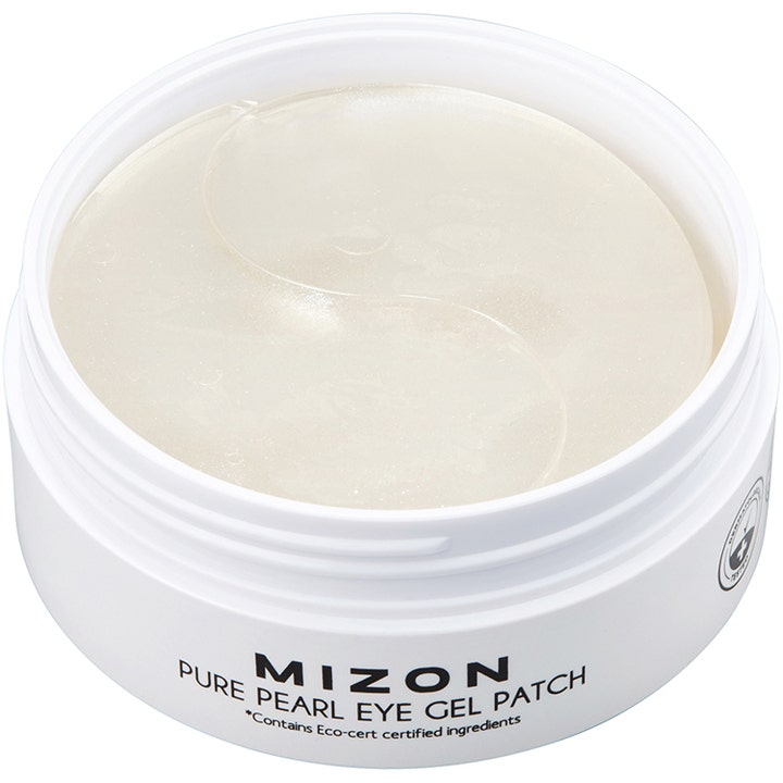 Mizon Premium Pure Pearl Eye Gel Patch 60 stk lysnende øjenmaske med hvide perlemorsglitrende gel-patches i krukke