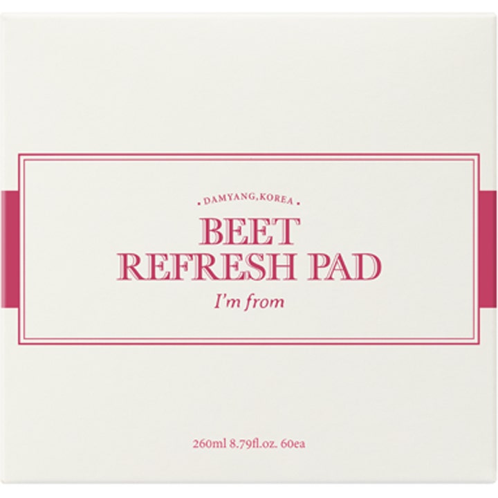 I'm From Beet Refresh Pad 260 ml fugtgivende pads i hvid yderemballage med rød skrift og ramme