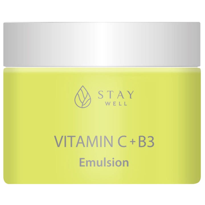 Stay Well Vitamin C + B3 Emulsion ansigtscreme der giver glød i en limegrøn krukke med sølvfarvet låg