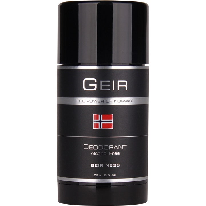 Geir Ness Geir Deodorant 72g alkoholfri deostick i sort emballage med sølvdetaljer og norsk flag