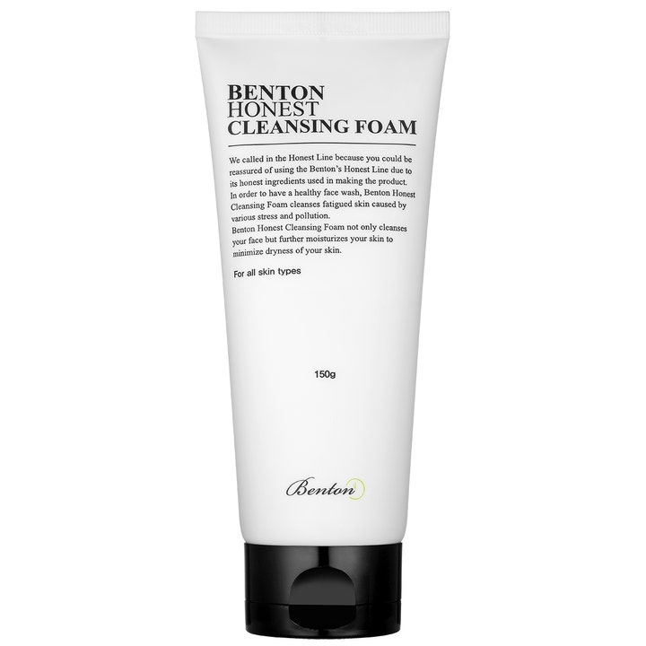Benton Honest Cleansing Foam 150g fugtgivende ansigtsrens i hvid tube med sort låg der minimerer tørhed