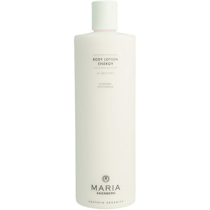 Maria Åkerberg Body Lotion Energy opfriskende bodylotion i hvid plastflaske med rosmarin og citrongræs.