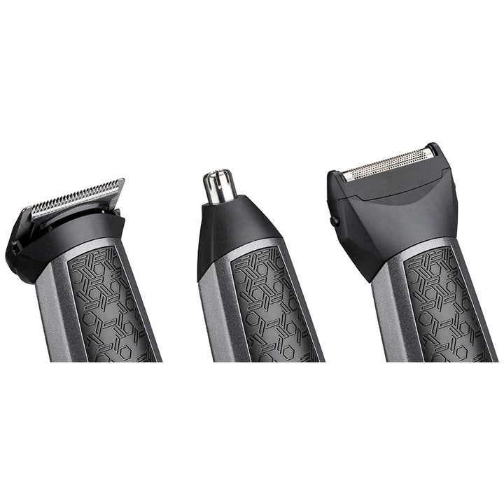 BaByliss Carbon Titanium 10-in-1 1 stk skægtrimmer med tre udskiftelige trimmerhoveder i gråt design med mønster