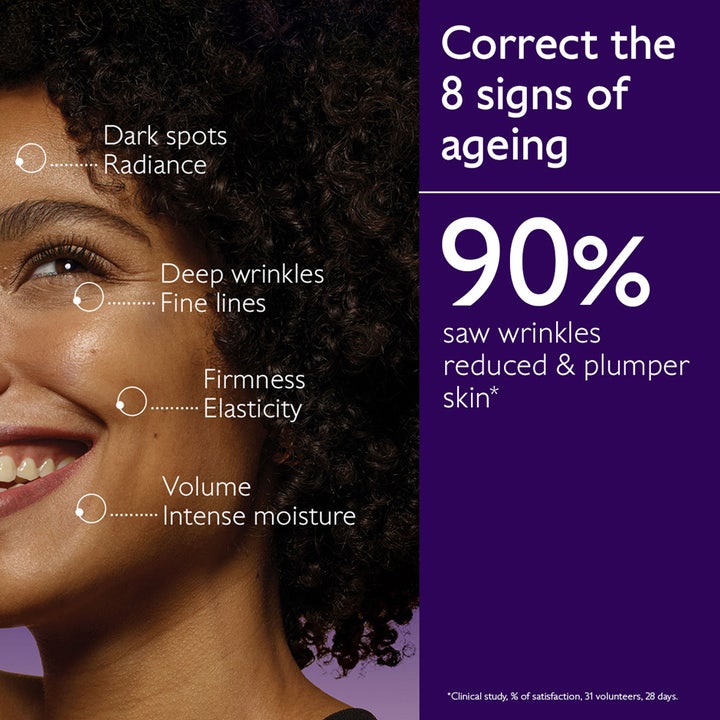 Caudalie Premier Cru The Rich Cream 50 ml anti-age dagcreme viser model og tekst om korrektion af 8 tegn på aldring.