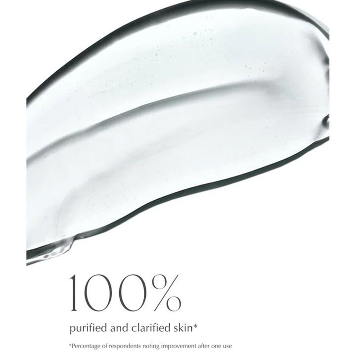 Exuviance Deep Clean AHA Cleanser 212 ml ansigtsvask med klar geltekstur og 100% purified and clarified skin tekst