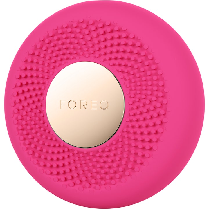 FOREO UFO 3 LED Pink 1 stk beauty tech i pink silikone med rillet mønster og guldplade