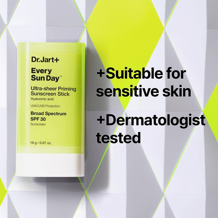 Dr.Jart+ Every Sun Day Priming Sunscreen Stick 19 g solcreme til sensitiv hud i lysegrøn stift med SPF 30