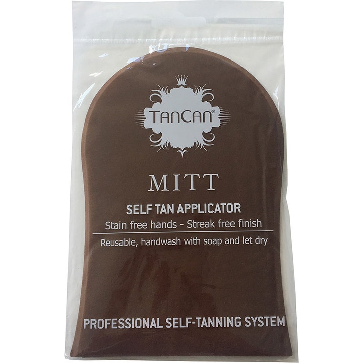 TanCan Mitt Self Tan Applicator 1 stk selvbrunerhandske skaber jævn finish og er en brun blød handske i klar plastemballage.