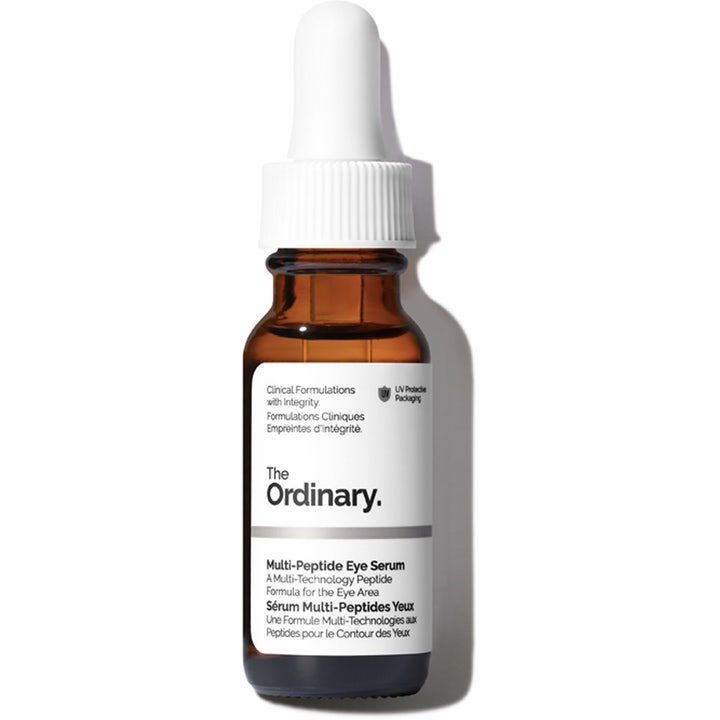 The Ordinary Multi-Peptide Eye Serum 15 ml øjeserum mod mørke rande i brun glasflaske med hvid pipette
