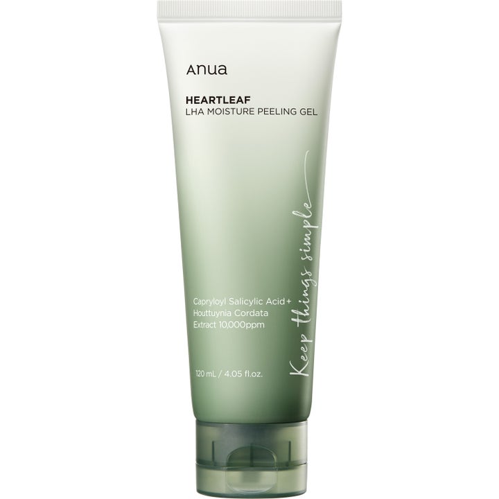 Anua Heartleaf LHA Moisture Peeling Gel 120 ml eksfolierende peelinggel i en grøn gradient tube med mørkt låg