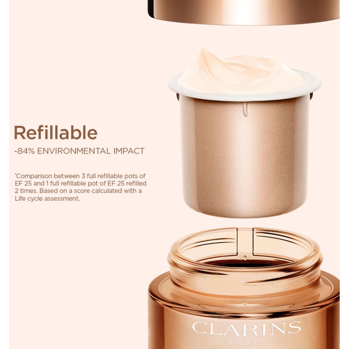 Clarins Extra-Firming Jour 50 ml rynkeudglattende dagcreme i en genopfyldelig rosaguld krukke med cremet tekstur