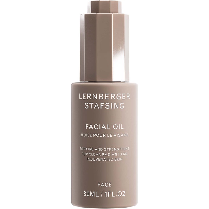 Lernberger Stafsing Facial Oil 30ml styrkende ansigtsolie i mat beige flaske med metallisk pipette der giver strålende hud