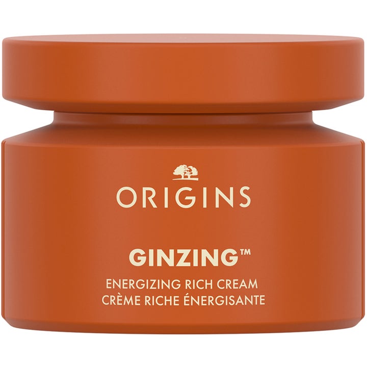 Origins GinZing Energizing Rich Cream ansigtscreme der giver energi i en mat orange krukke med låg