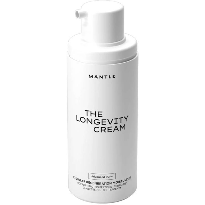 MANTLE The Longevity Cream 50 ml cellefornyende ansigtscreme i hvid pumpeflaske med Advanced EGF+