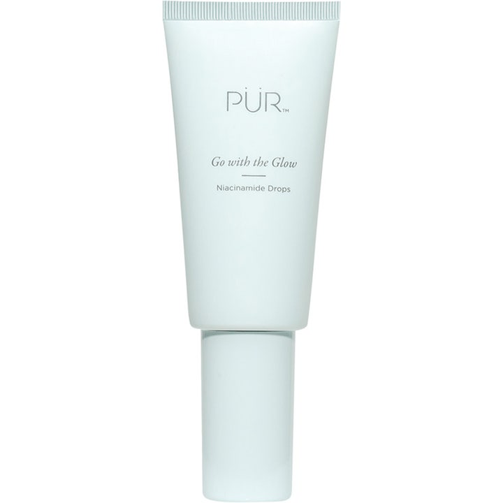 PÜR Go with the Glow Niacinamide Drops ansigtsserum i lyseblå tube der giver huden glød og en jævnere tekstur