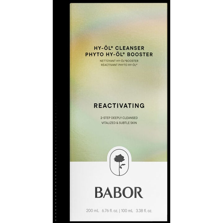 BABOR HY-ÖL Cleanser & Phyto HY-ÖL Booster Reactivating 200 ml og 100 ml vitaliserende ansigtsrens i grønlig papæske