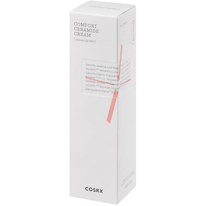 COSRX Balancium Comfort Ceramide Cream 80 ml fugtgivende ansigtscreme i hvid papæske med rød grafik