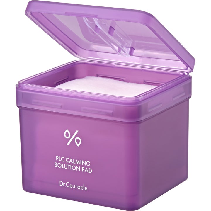 Dr. Ceuracle PLC Calming Solution Pad 130 stk beroligende toner pads i lilla gennemsigtig krukke med åbent låg