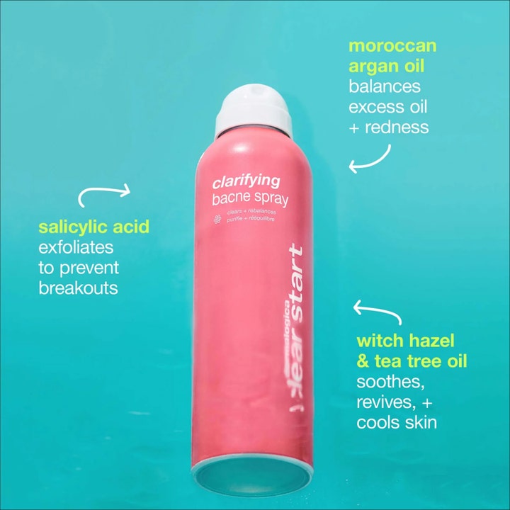 Dermalogica Clarifying Body Spray 177 ml mod urenheder i lyserød flaske med salicylsyre og arganolie.