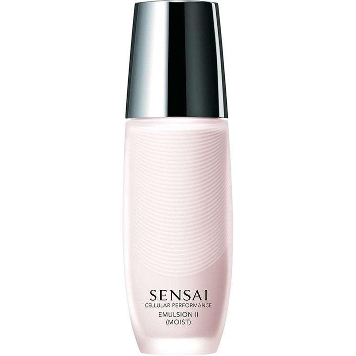 Sensai Cellular Performance Emulsion II Moist 100ml fugtgivende ansigtspleje i hvid bølgemønstret flaske med sølvlåg