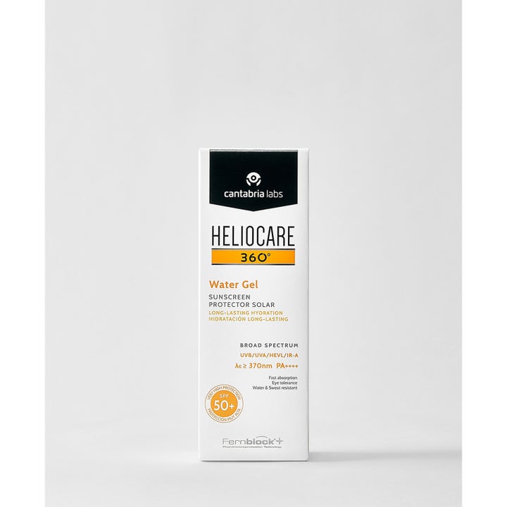 Heliocare Watergel SPF 50+ 50 ml fugtgivende solcreme til ansigtet i hvid yderemballage med orange detaljer