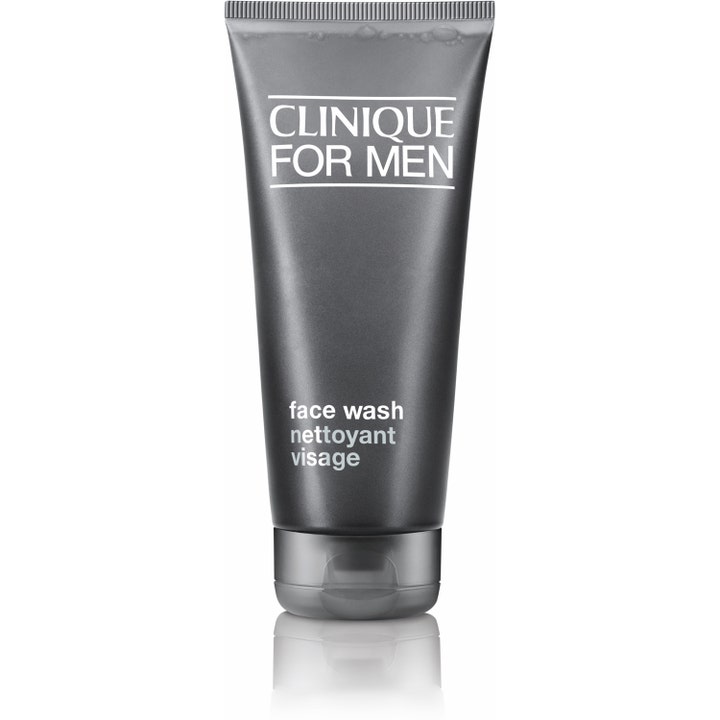 Clinique For Men Face Wash rensende ansigtsvask i en koksgrå tube med hvid skrift der effektivt fjerner urenheder.