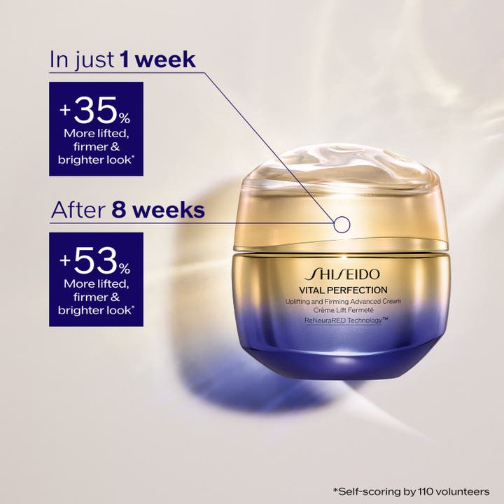 Shiseido Vital Perfection Advanced Day Cream 50 ml i luksuriøs krukke der giver et løftet og fastere udseende
