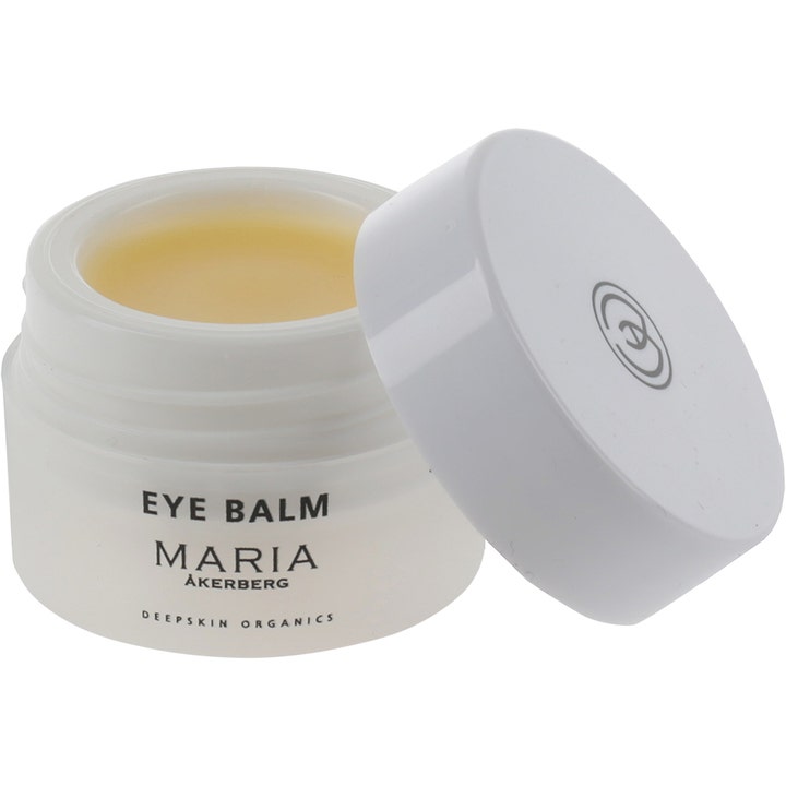 Maria Åkerberg Eye Balm 10 ml fugtgivende øjencreme i frostet glaskrukke med hvidt låg og gul tekstur